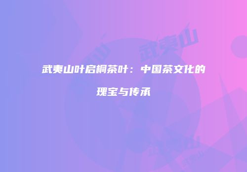武夷山叶启桐茶叶：中国茶文化的瑰宝与传承