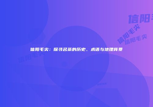 信阳毛尖：探寻名茶的历史、术语与地理背景