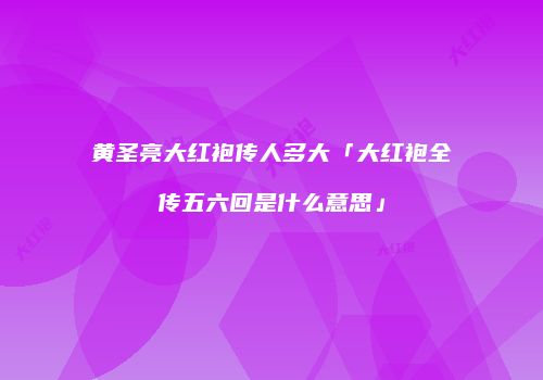 黄圣亮大红袍传人多大「大红袍全传五六回是什么意思」