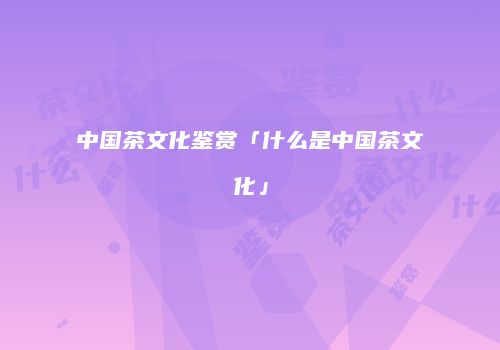 中国茶文化鉴赏「什么是中国茶文化」