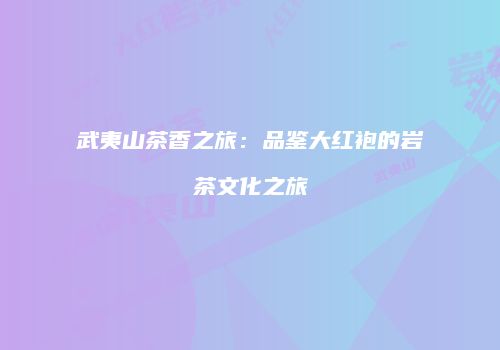 武夷山茶香之旅：品鉴大红袍的岩茶文化之旅