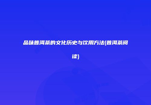 品味普洱茶的文化历史与饮用方法(普洱茶阅读)