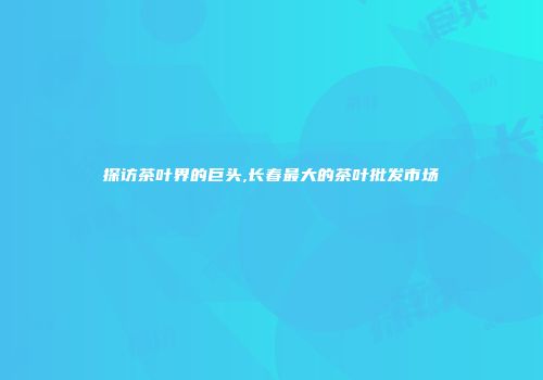 探访茶叶界的巨头,长春最大的茶叶批发市场
