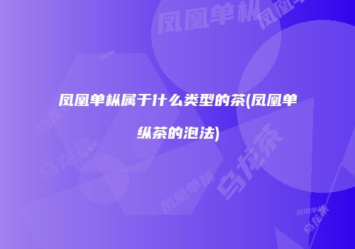 凤凰单枞属于什么类型的茶(凤凰单纵茶的泡法)