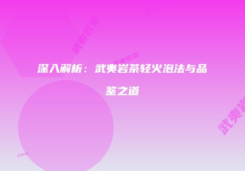 深入解析：武夷岩茶轻火泡法与品鉴之道