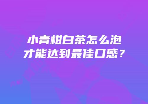 小青柑白茶怎么泡才能达到最佳口感？