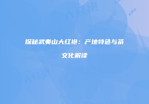 探秘武夷山大红袍：产地特色与茶文化解读