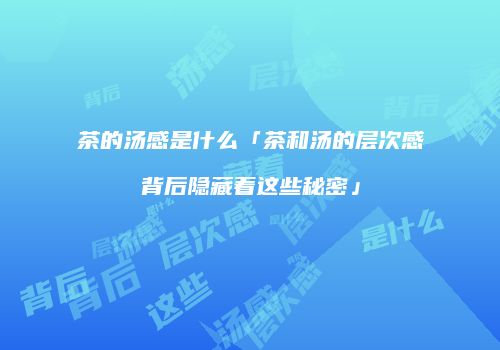 茶的汤感是什么「茶和汤的层次感背后隐藏着这些秘密」