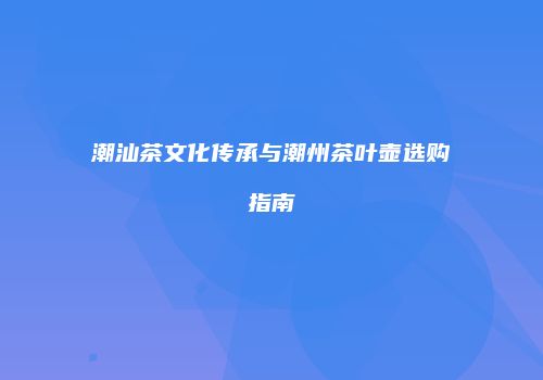 潮汕茶文化传承与潮州茶叶壶选购指南