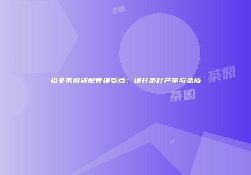 初冬茶园施肥管理要点：提升茶叶产量与品质