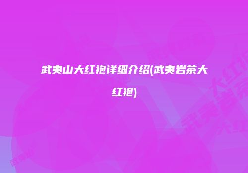 武夷山大红袍详细介绍(武夷岩茶大红袍)