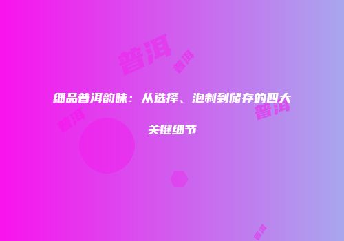 细品普洱韵味：从选择、泡制到储存的四大关键细节