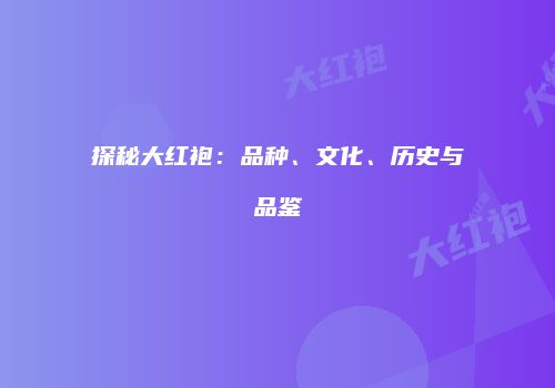 探秘大红袍：品种、文化、历史与品鉴