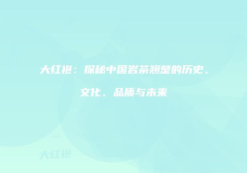 大红袍：探秘中国岩茶翘楚的历史、文化、品质与未来
