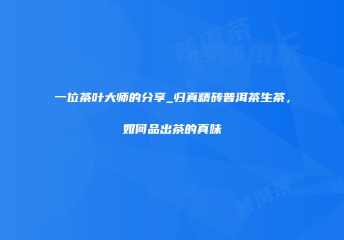 一位茶叶大师的分享_归真精砖普洱茶生茶，如何品出茶的真味