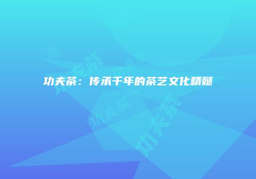 功夫茶：传承千年的茶艺文化精髓