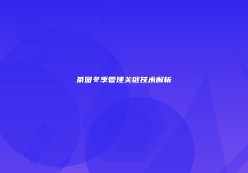 茶园冬季管理关键技术解析