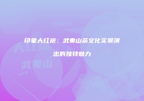 印象大红袍：武夷山茶文化实景演出的独特魅力