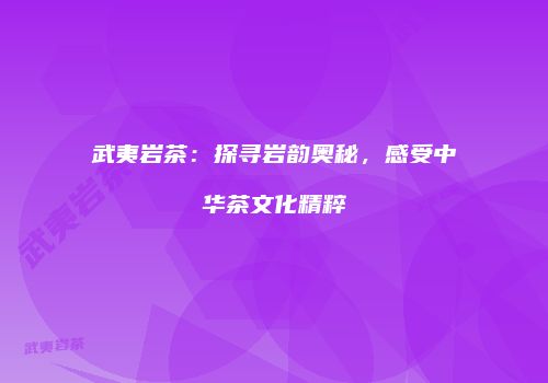 武夷岩茶：探寻岩韵奥秘，感受中华茶文化精粹