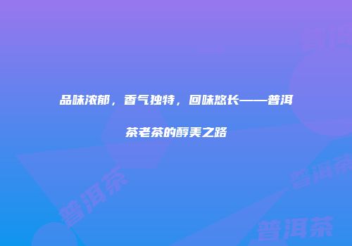 品味浓郁，香气独特，回味悠长——普洱茶老茶的醇美之路