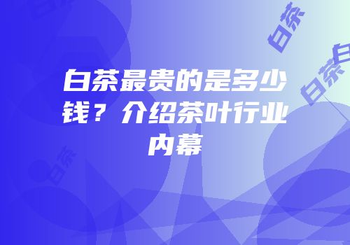 白茶最贵的是多少钱？介绍茶叶行业内幕