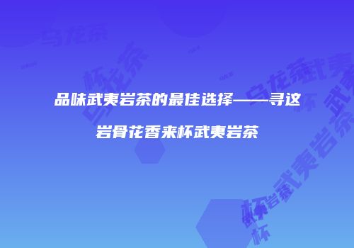 品味武夷岩茶的最佳选择——寻这岩骨花香来杯武夷岩茶