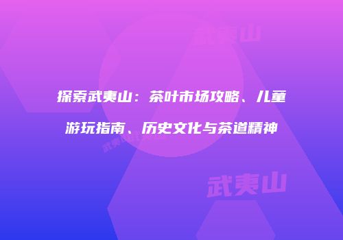 探索武夷山：茶叶市场攻略、儿童游玩指南、历史文化与茶道精神