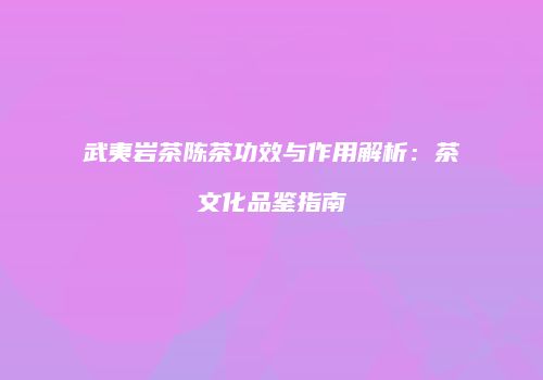 武夷岩茶陈茶功效与作用解析：茶文化品鉴指南