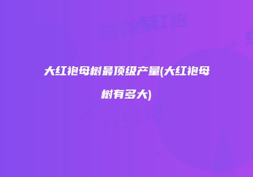 大红袍母树最顶级产量(大红袍母树有多大)
