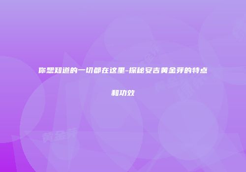 你想知道的一切都在这里-探秘安吉黄金芽的特点和功效