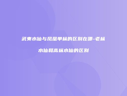 武夷水仙与凤凰单枞的区别在哪-老枞水仙和高枞水仙的区别
