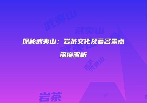 探秘武夷山：岩茶文化及著名景点深度解析