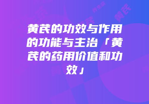 黄芪的功效与作用的功能与主治「黄芪的药用价值和功效」