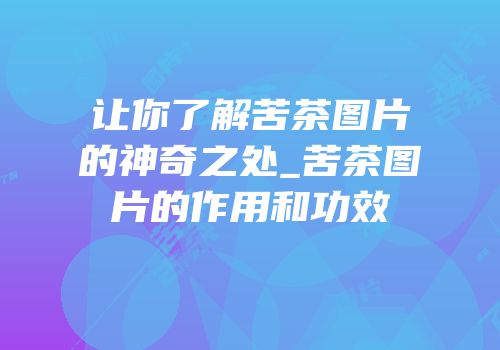 让你了解苦茶图片的神奇之处_苦茶图片的作用和功效