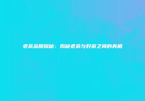 老茶品质探秘：揭秘老茶与好茶之间的真相