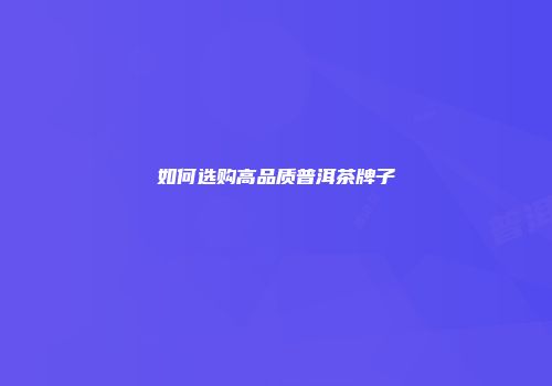 如何选购高品质普洱茶牌子