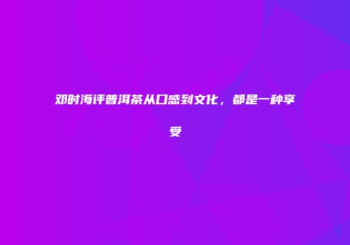 邓时海评普洱茶从口感到文化，都是一种享受