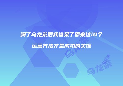 喝了乌龙茶后我惊呆了原来这10个运营方法才是成功的关键