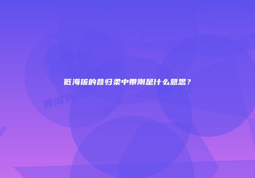 低海拔的昔归柔中带刚是什么意思？