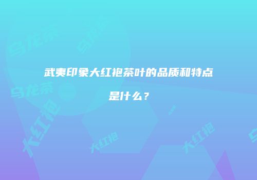 武夷印象大红袍茶叶的品质和特点是什么？