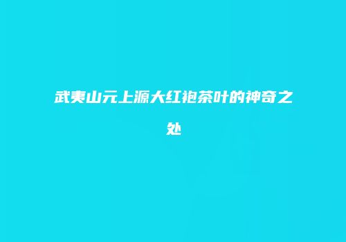 武夷山元上源大红袍茶叶的神奇之处