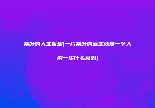 茶叶的人生哲理(一片茶叶的诞生就像一个人的一生什么意思)