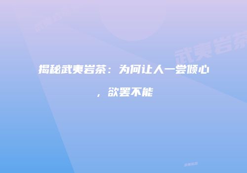 揭秘武夷岩茶：为何让人一尝倾心，欲罢不能