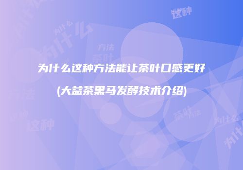 为什么这种方法能让茶叶口感更好(大益茶黑马发酵技术介绍)