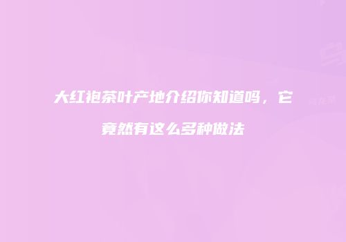 大红袍茶叶产地介绍你知道吗，它竟然有这么多种做法