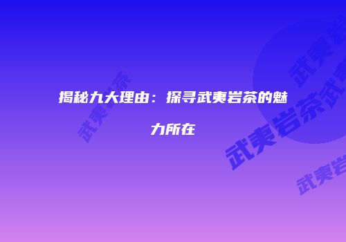 揭秘九大理由：探寻武夷岩茶的魅力所在