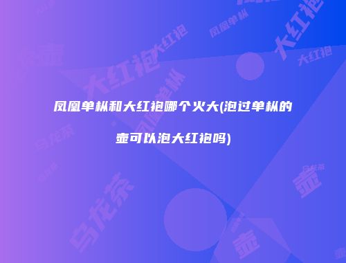 凤凰单枞和大红袍哪个火大(泡过单枞的壶可以泡大红袍吗)