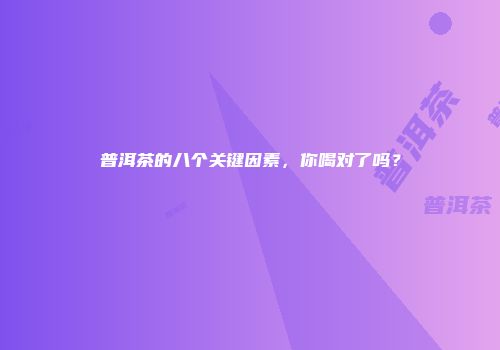 普洱茶的八个关键因素，你喝对了吗？