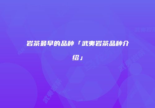 岩茶最早的品种「武夷岩茶品种介绍」