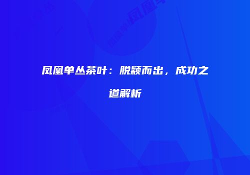 凤凰单丛茶叶：脱颖而出，成功之道解析